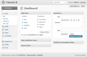 Tableau de bord - WordPress 3.0