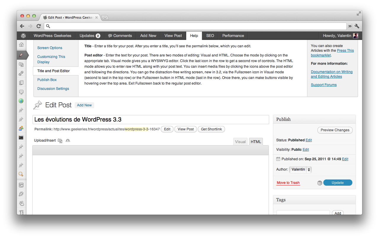 WordPress 3.3 help
