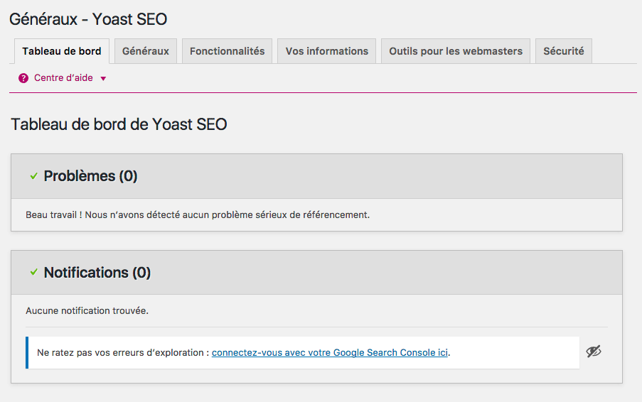 Tableau de bord - WordPress SEO by YOAST