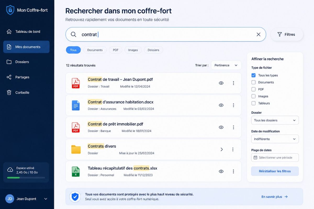 moteur de recherche d'un coffre fort numerique
