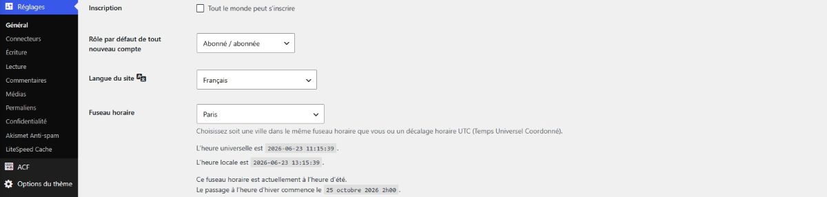 reglage fuseau horaire wordpress
